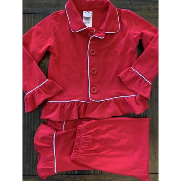 Mia Belle Other - Toddler Girls Red & White Mia Belle Ruffled Pajama Set Sz 2T/3T